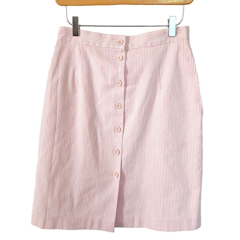Vintage Valia‎ Pink White Pinstripe Button Front Mini Pencil Skirt Size 6 28
